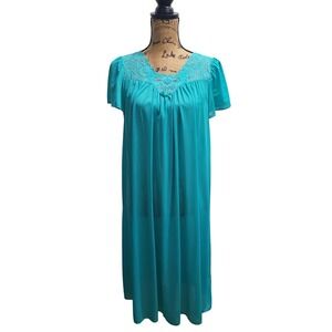 Vintage‎ Lace Trim Nightgown Teal Blue Lingerie Sleepwear Loungewear Size M